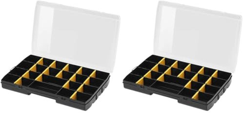 Stanley STST81680-1 OPP Organiser (Storage Box for Accessories and Small Parts Made of Impact-Resistant Polypropylene, 17 Compartments with Removable Dividers, Built-in Ruler), Transparent (Pack of 2)