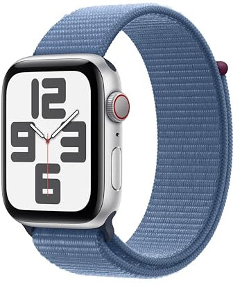 Apple Watch SE (2ᵉ génération, 2023) (44 mm GPS + Cellular) Smartwatch avec boîtier Aluminium Argent et Boucle Sport Bleu d’Hiver. Suivi de l’activité Physique et du Sommeil, Neutre en Carbone