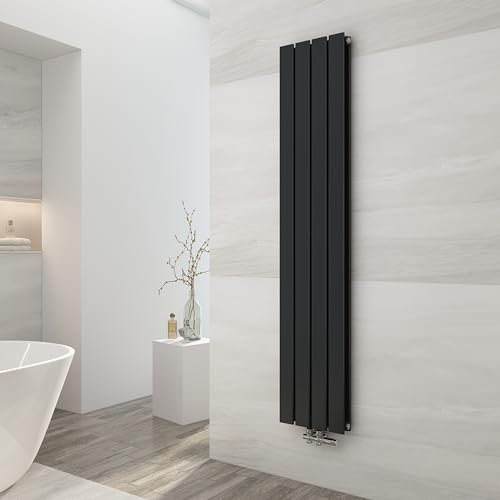 EMKE Heizkörper Klein 1600x300mm, Vertikal Heizkörper Schmal Hoch Badezimmer Flachheizkörper Mittelanschluss Design Paneelheizkörper Doppellagig Wandheizkörper Schwarz 889 Watt