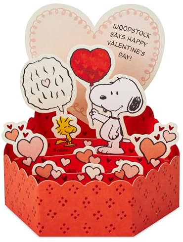 Hallmark Paper Wonder Mini-Valentinstagskarte, 3D-Design, Snoopy & Woodstock-Design, Rot