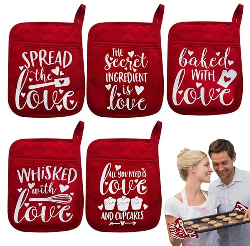 leryveo Presina per San, Presina Amore | 5 presine per Parole Divertenti da Cucina | Set Regalo Festivo per San, Guanto da Forno, presina, per la Festa della Mamma