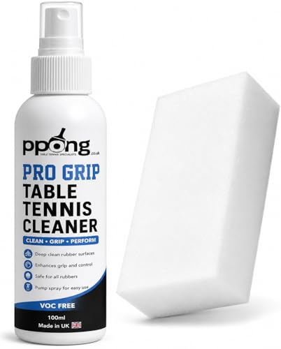 PPong co uk Table Tennis Rubber Cleaning Kit - Ping Pong Bat Cleaner | Rubber Cleaner | Eliminate Dirt & Dust | Optimal Spin & Control | Preserve Rubber & Restore Tackiness (100ml)