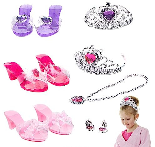 Renchey Kleinkind Prinzessin Schuhe, Pretend Mode Prinzessin Accessoires von Kronen Halsketten Armbänder Ringe, Princess Pretend Girl's Costumes Dress Up Geschenkset für Mädchen im Vorschulalter