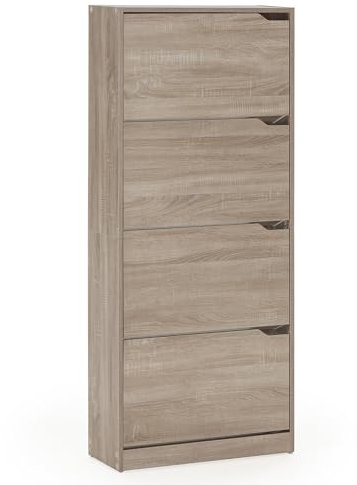 HOMN LIVING Mueble Zapatero Ángel 4 Puertas Color Roble, para 24 Pares, 63 cm (Ancho) 24 cm (Profundo) 150 cm (Altura)