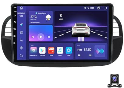 DEHIWI Doppel DIN Radio Mit Navi, 9 Zoll Touchscreen, 2 Din Autoradio MP5 Player Für FIAT 500 Unterstützt BT, Radio FM/RDS, DSP, Carplay/Auto, Lenkradsteuerung,B,8 Core M400S 4G+64G