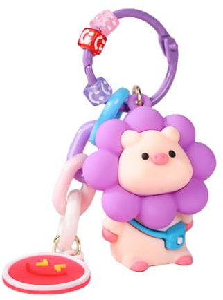 MWUMRCM Porte clef stitch,porte-clés Cochon Tournesol, cadeaux souvenirs filles garçons jouet Pendentif Porte-Clés Anime 3D Keychain Décoration Pocket Keychain (Violet)