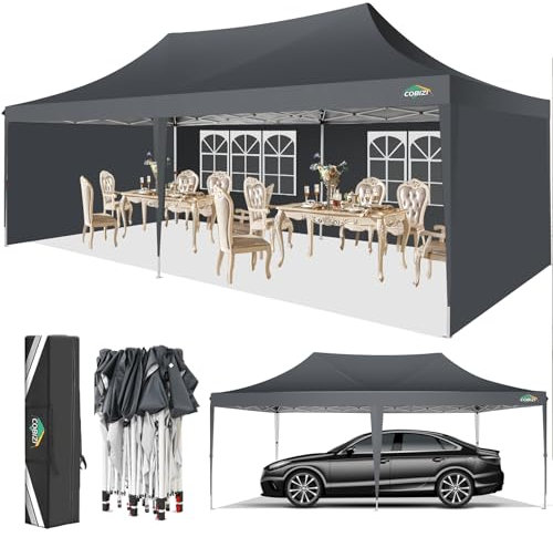 COBIZI Pop up Gazebo 3M x 6M Marquee Gazebo with Sides 2.0, Upgrade Structure Wind & Waterproof Easy up UV Blocking with 4 Sidewalls & Carry Bag & 4 Stakes & Ropes, Grey