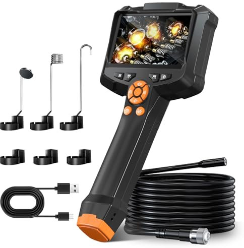 Endoskopkamera mit Licht, blayram 8mm IP67 wasserdichte Endoskop, 4.3 IPS Bildschirm Inspektionskamera, 1080P HD Rohrkamera mit Einstellbaren LEDs, 16.5FT/5M Halbstarres Kabel