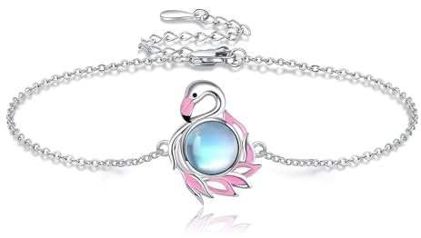 VENACOLY Flamingo Armband 925 Sterling Silber Mondstein Flamingo Armbänder Tier Schmuck Geschenk für Frauen Damen