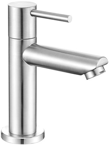 ANYCEE Wasserhahn Kaltwasser für Gäste WC mit Auslauf Höhe 9,34CM, Edelstahl Kaltwasserhahn Gäste WC mit Anschlussschlauch, Waschbecken Armaturen Kaltwasser