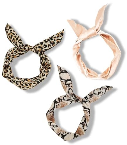 VBNZBK 3er-Pack Haarband mit Draht Damen, Verstellbare Tierdruck-Stirnbänder für Damen, Stirnband mit Schleife, Leoparden Haarband Elastische Stirnbänder, Mädchen, Damen, Haarschmuck (Stil 2)