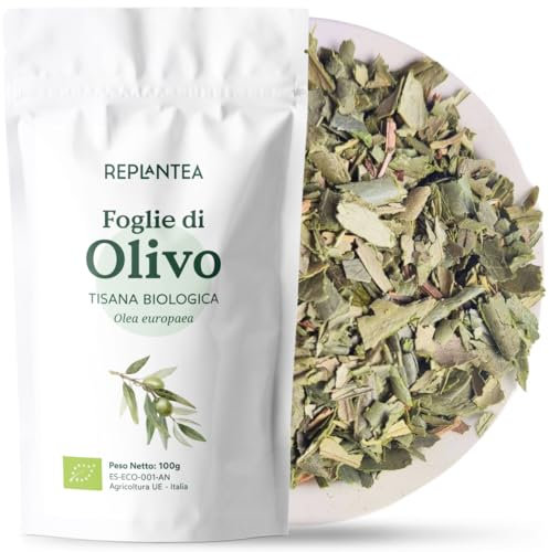 TISANA FOGLIE DI OLIVO BIO 100g (50 Tazze) | Foglie die Olivo Coltivata in Italia e Tritate per il Tè o I'Infuso | Infuso Foglie Olivo REPLANTEA