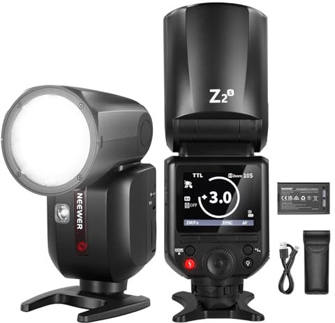 NEEWER Z2-S 2.4G TTL Round Head Flash Speedlite for Sony, 76Ws 1/8000s HSS Speedlight with Upgraded UI, 2 Adjustable Modeling Lamps, TTL/M Quick TCM Switch, 7.2V/3000mAh Battery, 600 Full Power Flash