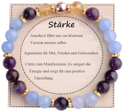 UEUC Heilstein-Perlenarmband für Frauen, Armband mit natürlichen Edelsteinen, Gleichgewichtsschutz, spirituelles Kristallperlenarmband zur Angstlinderung mit Bedeutungskarte