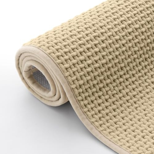 Homaxy Chenille Badezimmerteppich Weich Badematte rutschfest Waschbar Badvorleger Saugfähig Badteppich Bad Teppich Duschvorleger für Badezimmer, Dusche, Badewanne - 40x60 cm, Beige