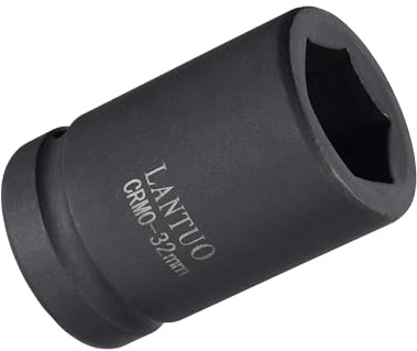 MACHSWON 1 Inch Drive - 32mm Deep Impact Socket with 6 Point Design, Heat-Treated Cr-V Steel 80mm Length, Metric Sizes