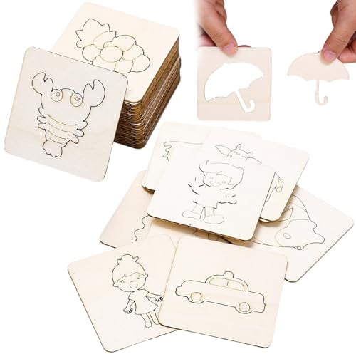 Zeichenschablonen für Kinder, Kreideschablonen aus Holz, pädagogische DIY-Malschablonen, Hölzern Zeichenschablonen Kinder,crapbooking Fotoalbum Gästebuch DIY Geschenkkarten, Kunsthandwerk, 60 Stück