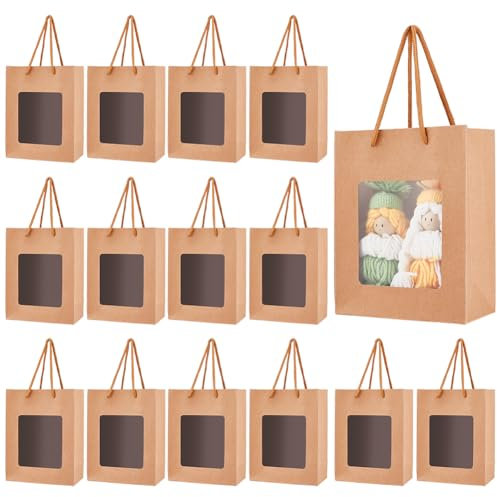 BENECREAT 36 pz Sacchetto Regalo di Carta con Finestra Trasparente, Borse Regalo In Carta Da 14x18x7cm, Borse Regalo Portatili per Anniversario, Confezione regalo, Matrimonio