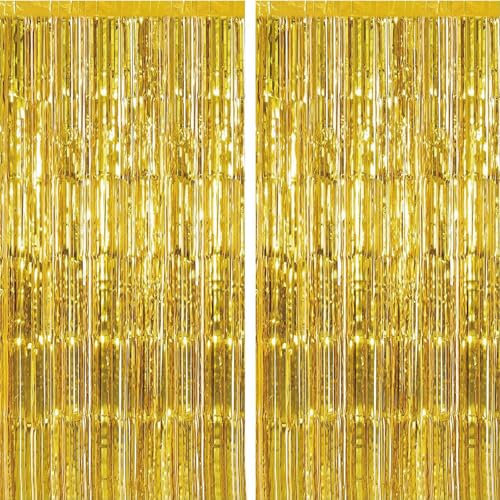 2 Pack Folie Fransen Backdrop Vorhänge, Lametta Luftschlangen Party Dekorationen Photo Booth Requisiten für Geburtstag Hochzeit Verlobung Baby Dusche Bachelorette Weihnachten Urlaub Feier (Farbe)