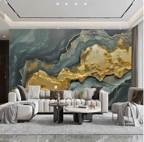 pdghsdkgjh Papier peint 3D doré vert foncé - Peinture murale abstraite pour salon, fond de télévision, décoration d'intérieur, 3D, 400 x 280 cm