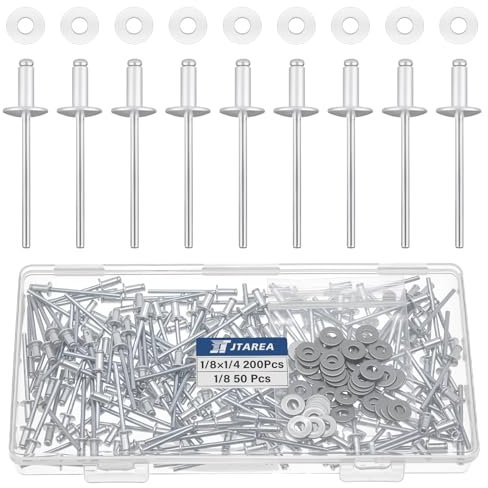 JTAREA 250 Pièces Rivets Aveugles en Aluminium 3,2 × 6,4 mm avec Rondelles Rivet à Bout Ouvert Rivets Pop Tete Large (Argent)