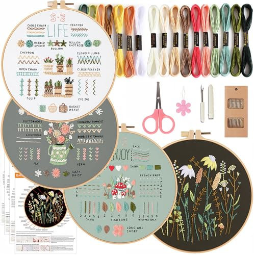 Acidea Stickset für Erwachsene, 4 Sets DIY Kreuzstich Kits für Anfänger, Stanznadel Stickset mit Stickmustern, Sticken lernen 34 Stiche