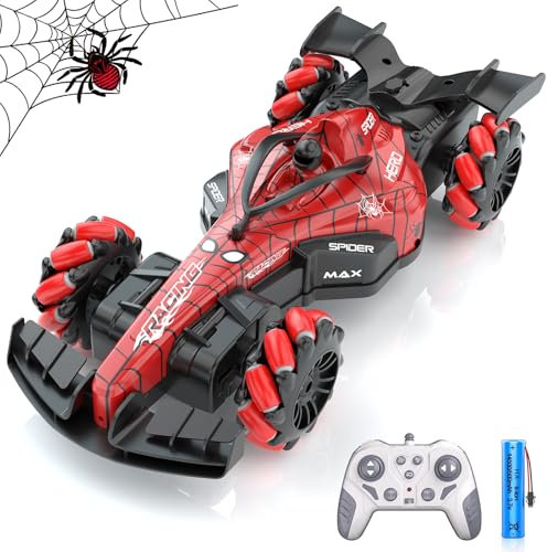 SAIFILI Formel 1 Ferngesteuertes Auto ab 3 4 5 6 7 8+ Jahre, 4WD RC Drift Car 2,4 GHz RC Spider Auto Spielzeug, 360° Drehung Rennauto Ferngesteuert mit Sprühfunktion, 1:16, Aufladbarer Batterie, Rot