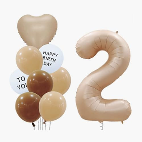 Ovanda Junge Mädchen Geburtstagsdeko 2 Jahre, Beige Happy Birthday Deko, Helium Luftballon 2., Happy Birthday deko,Folienballon Zahl 2,Geschenke Zum 2 Happy Birthday,für Junge Mädchen Geburtstag Party