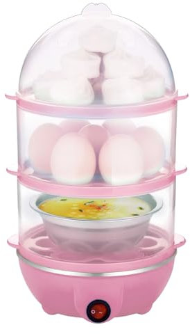 110V/220V Electric Egg Boiler 3-Layer Automatic Corn Steamer Egg Poacher (Pink)