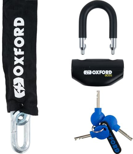 Oxford LK807 Hex Chain 14.5 mm x 2.0 m & Boss Disc Lock 12.7 mm Motorcycle Security Motorbike Theft Protection