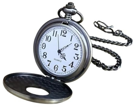 Beavorty Retro Taschenuhr mit Holzmaserung Hohlem Deckel Mechanische Vintage Uhr für Herren Geschenkidee für Väter Ehemänner Präzise Quarzbewegung Langlebig