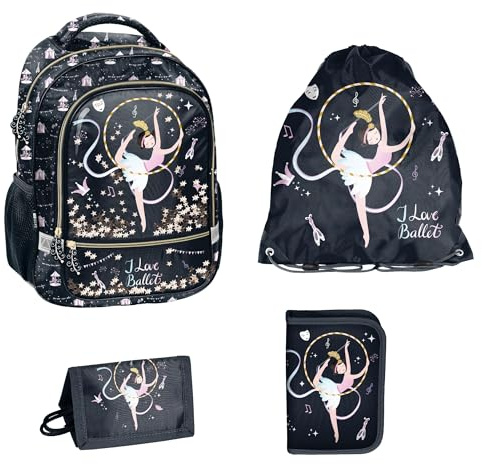 PASO 4-teiliges Schulset: Schulrucksack + Turnbeutel + unbefüllte Federmappe + Portemonnaie - Ballerina
