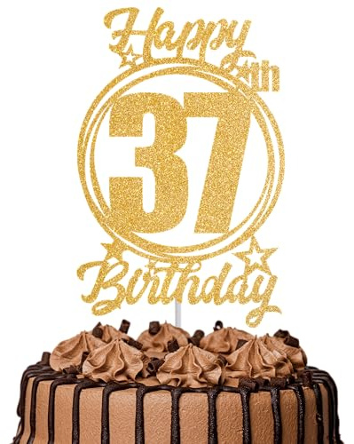1Pc Happy 37th Birthday Cake Topper – Gold Glitter “Cheers to 37 Years” Decoration | 37 & Fabulous Cake Topper for Women Men | Birthday Party or Anniversary Cake Decor Supplies
