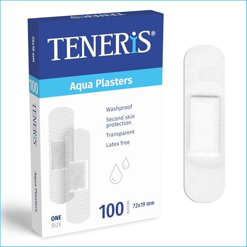 Teneris Aqua Waterproof Plasters - Pack of 100 – Transparent, Hypoallergenic, Latex-Free Wound Dressings for Cuts, Blisters & Grazes – Washproof, Second-Skin Plasters for Everyday Protection
