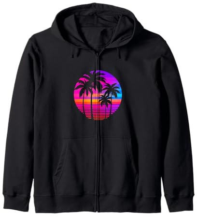 Tropical Sunset Palm Trees Zip Hoodie