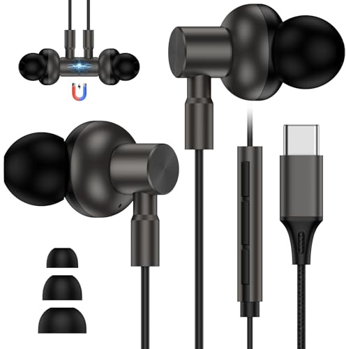 Auriculares in-ear con cable USB C para iPhone 17 17Pro 16 16e 15 Pro Max Plus, auriculares USB C con cable magnético tipo C auriculares para Samsung Galaxy A36 5G A17 A16 A56 A55 S25 Ultra S24 S23