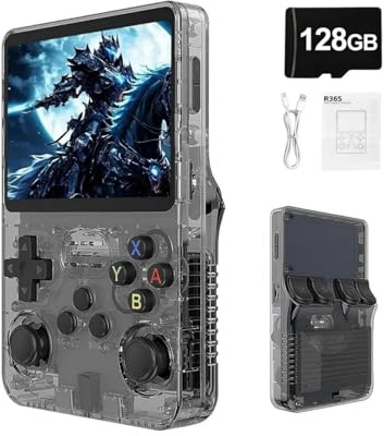 R36S - Console de Jeux Portable rétro avec écran IPS de 3,5 Pouces, Batterie de 3500 mAh, Carte TF de 128 Go, Plus de 20 000 Jeux, système Linux Open Source pour Adolescents et