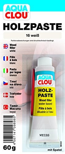 Clou Holzpaste Holzspachtel: innen Holz Spachtelmasse zum Ausbessern von Löchern, Dellen, Rissen in Möbeln, Türen, Parkett und Laminat - weiß, 60 g