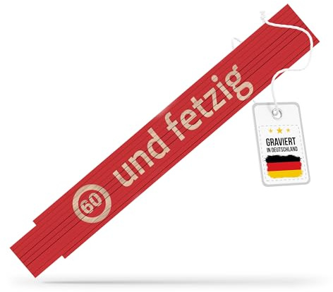 andSmile Zollstock mit Gravur - Meterstab mit Spruch 60 und fetzig - Geschenk zum 60. Geburtstag - lustige Geschenke für Männer, Frauen, Handwerker, Papa - Geburtstagsgeschenk