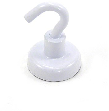 FIRST4MAGNETS 25mm White Painted Neodymium Hook Magnet with M5 Hook for Fridge, Whiteboard, Noticeboard, Filing Cabinet or Office - 25mm Diameter x 36.5mm High - 20kg Pull