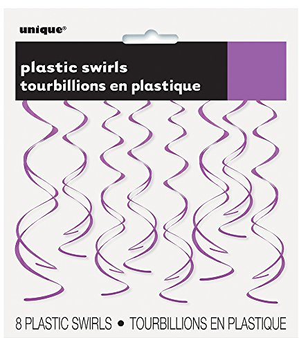 Unique Party 63272 - 66cm Plastic Hanging Swirl Purple Party Decorations, Pack of 8