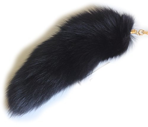 Fosrion Echter Fuchsschwanz mit Haken – Schlüsselanhänger für Tasche oder Cosplay, 40 cm, ungefärbt, ethisch unbedenklich aus nordischer Zucht, Rabenschwarz, Einheitsgröße