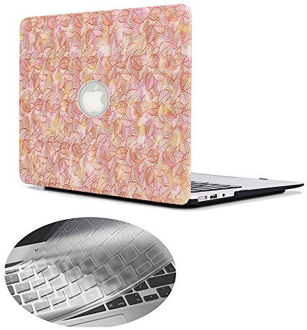 Se7enline Compatible with Macbook Air 13 inch Cover Hard Shell Case for Macbook Air 13.3 inch A1369/A1466 with EU Layout Silicone Keyboard Cover, Pink Leaves
