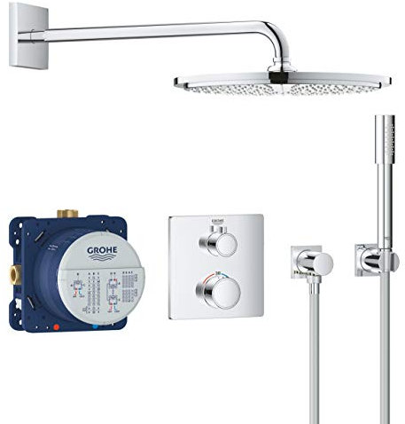 GROHE Grohtherm - Duschsystem Unterputz mit Rainshower Cosmopolitan 310 (Antikalk- System, Sicherheitssprerre bei 38°C, 310mm), chrom, 34730000