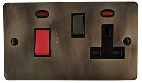 Flat Slate Effect Cooker Switch with Socket (Black Nickel Switch) - FSL329