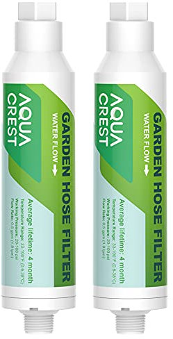 AQUA CREST Garden Hose Water Filter, Improve Plants Health, Greatly Reduces Chlorine, Odor, Calcium, Ideal for Organic Gardening, Farming and Pets, Pack of 2