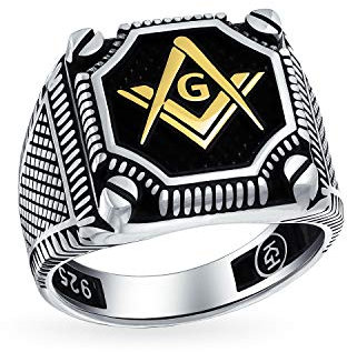 Herren Große Statement Solider Kompass Freimaurer Masonic Siegelring .925 Sterling Silber Tri Tone Schwarz Gold Einlage