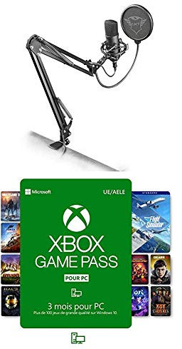 Trust Gaming GXT 252+ Emita Plus Micro Studio USB, Microphone Professionnel Gamer avec Bras Articulé pour PC, Ordinateur, Chant, Streaming, Podcast- Noir/Gris + Xbox Game Pass pour PC 3 Mois