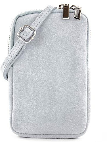 modamoda de T210 Damen Wildleder Rauleder Handytasche 6,7 Zoll Umhängetasche handmade in Italy, Farbe:Eisblau/Wildleder
