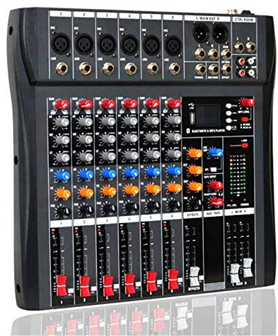 DJ Mixer, Live Mixers 6 Channel Audio Mixer Controller Bluetooth USB Support Portable Mixing Console Digital Sound Mixer Amplifier With Mixing Desks